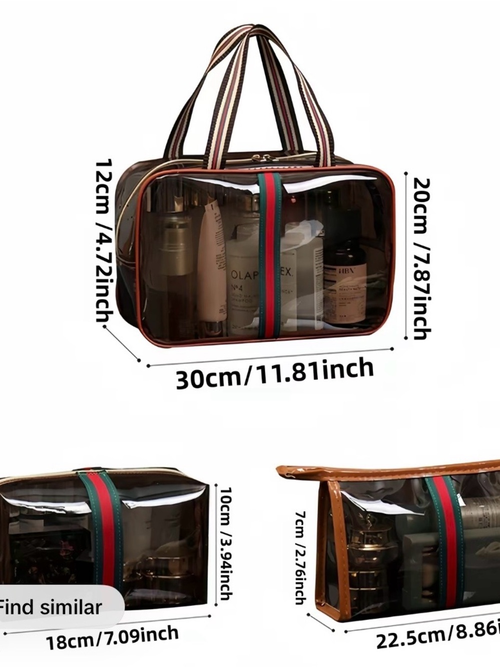 Clear Travel Toiletry Bag with Striped Accent - Brown/Clear